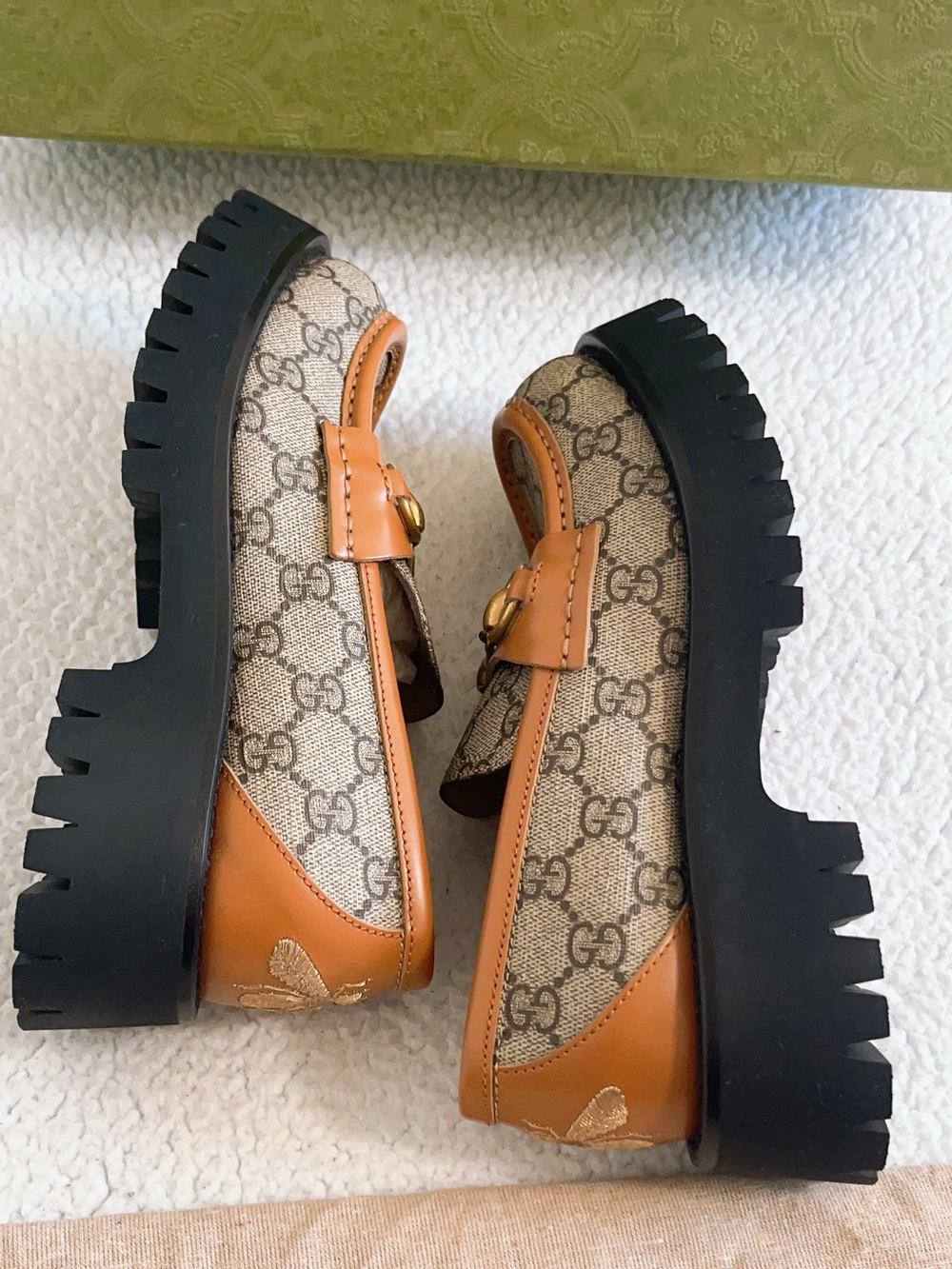 Gucci Women’s GG Canvas Monogram Horsebit Lug Sole Loafers - Picture 7 of 16